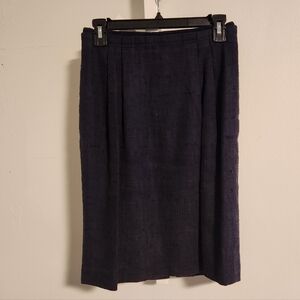 Tory Burch Navy Tweed Pencil Skirt Size 4 | Cotton Ramie Midi Knee Length Small